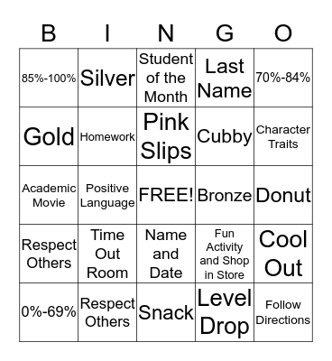 Back to School Bingo Card