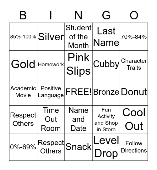 Back to School Bingo Card