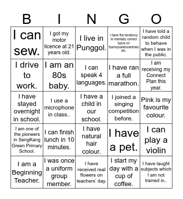 FIND ME ! Bingo Card