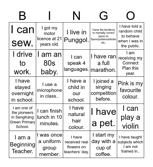 FIND ME ! Bingo Card