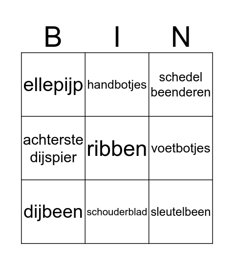 spieren en botten Bingo Card
