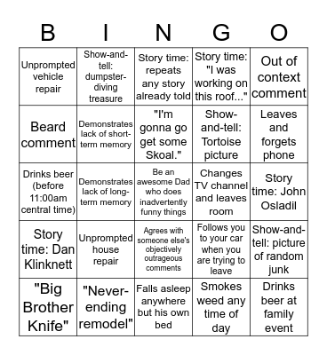 Dad Bingo Card