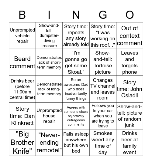 Dad Bingo Card