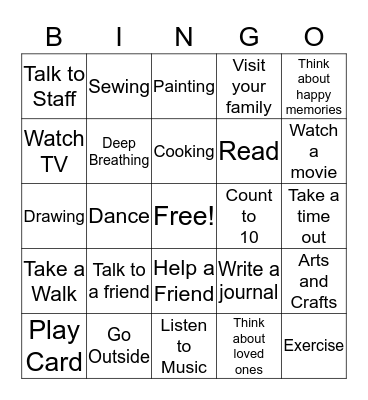 Coping Skills Bingo Card