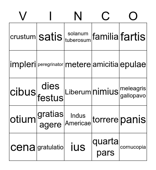 Dies Gratiae Bingo Card