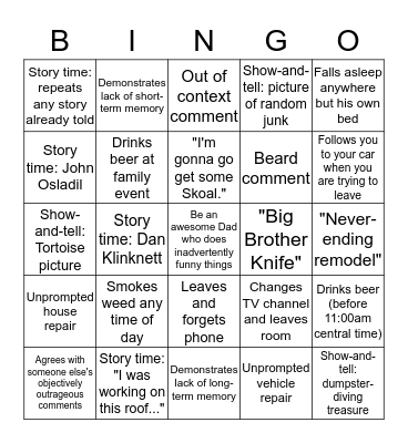 Dad Bingo! Bingo Card
