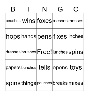 Inflectional Endings BINGO Card