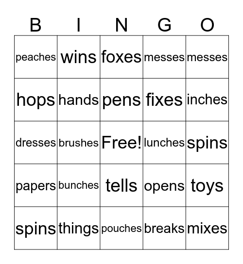 Inflectional Endings BINGO Card