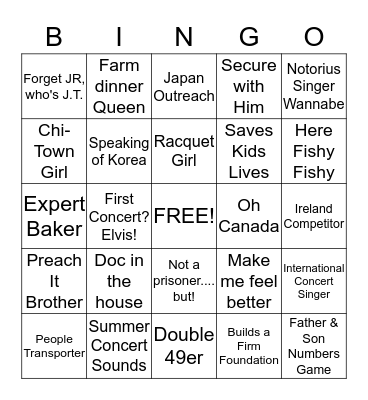 Fixin Bingo Card