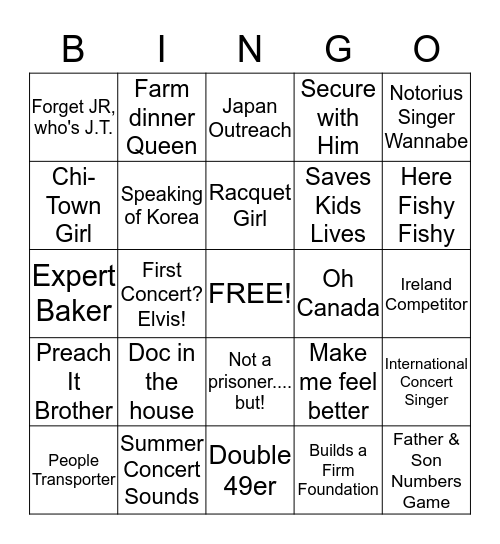 Fixin Bingo Card