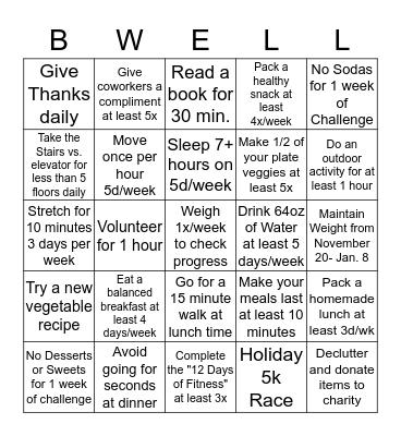 12 Days of Fitness Bingo Card