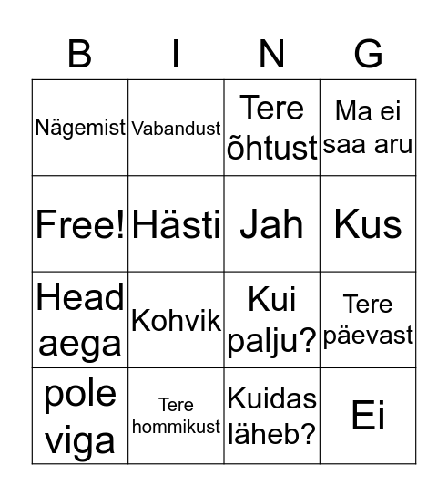 Eesti keel Bingo Card