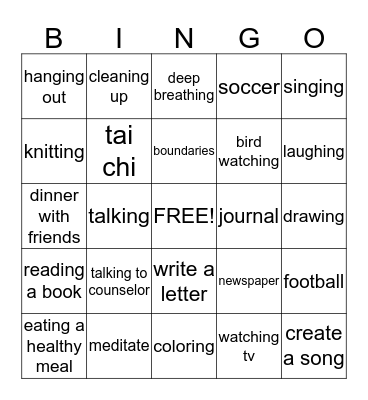 Coping Skills Bingo  Bingo Card