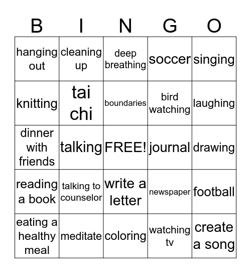 Coping Skills Bingo  Bingo Card