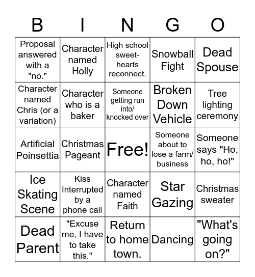 Hallmark Movie Bingo Card