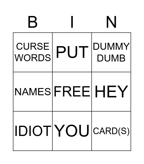 QUIET!! BINGO! Bingo Card