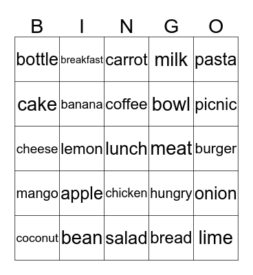 Food and Drink Bingo Card