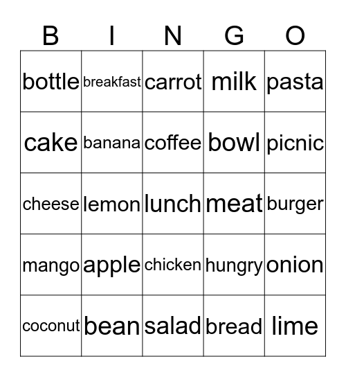 Food and Drink Bingo Card