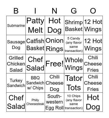 Grill Express Bingo Card