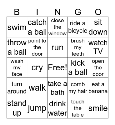 verbs Ａ　１－２４　 Bingo Card