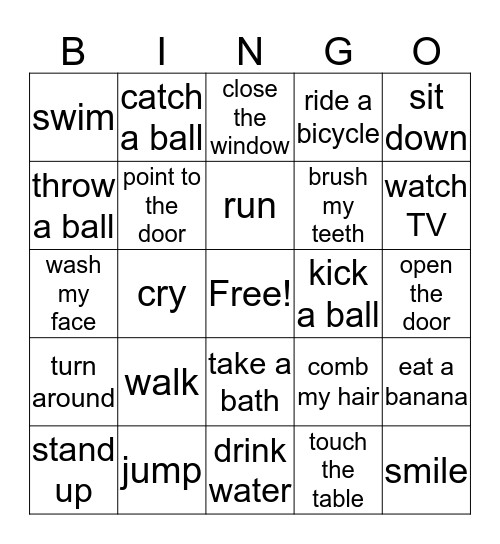 verbs Ａ　１－２４　 Bingo Card