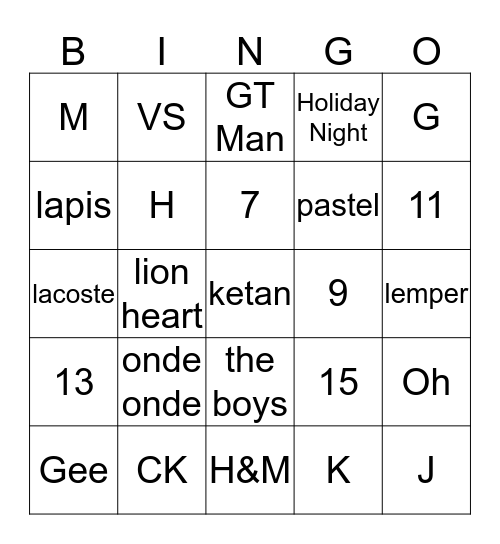 Gempi's Bingo Card