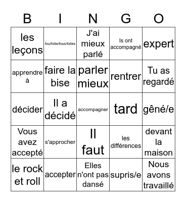 Fr 2 - Pauvre Anne - Chapitre 6 + PC with ER verbs Bingo Card