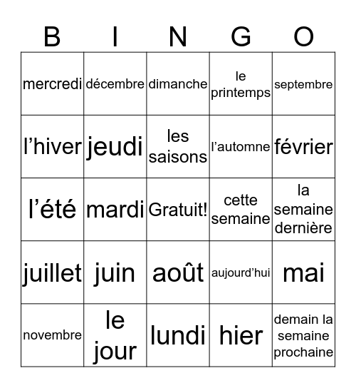 Le Calendrier Bingo Card