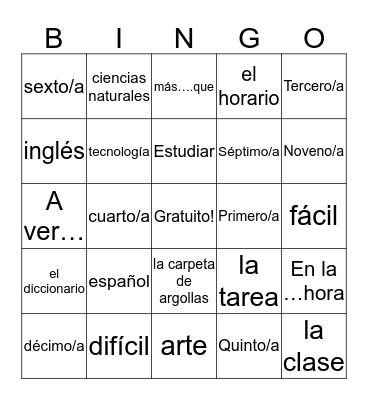 Ch. 2a Vocabulary Bingo Card