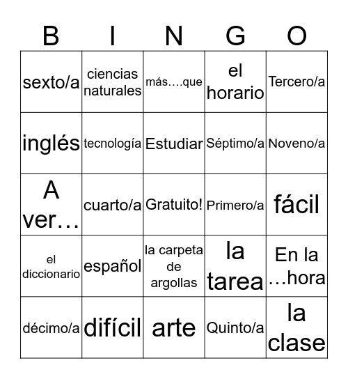 Ch. 2a Vocabulary Bingo Card