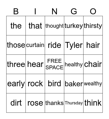 TH & R Bingo Card