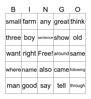 second Bingo Card