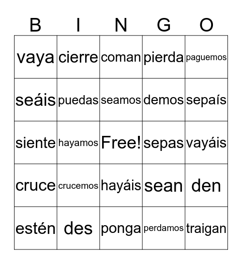 Present Subjunctive Bingo Card