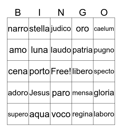 Prima Latina Lessons 1-7 Bingo Card