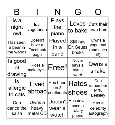 State Library Bingo Card