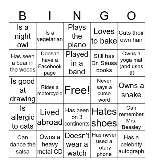 State Library Bingo Card