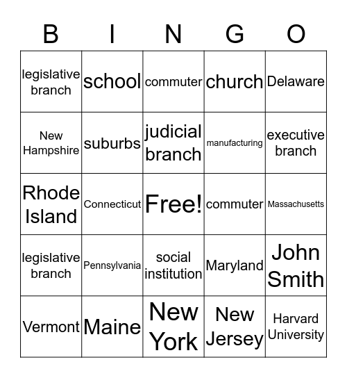 Social Studies Bingo Card
