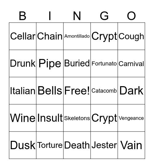 The Cask Of Amontillado  Bingo Card