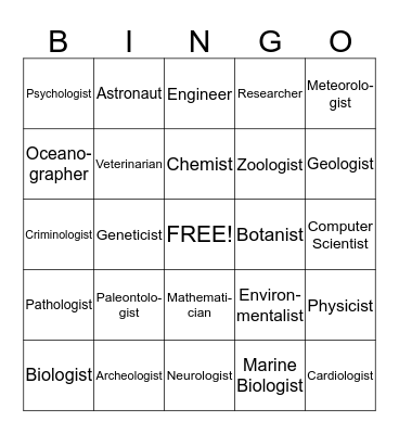 Scientist Bingo Card