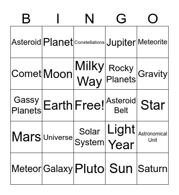 Objects in Space! Bingo Card