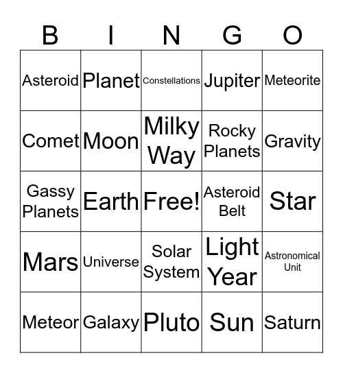 Objects in Space! Bingo Card