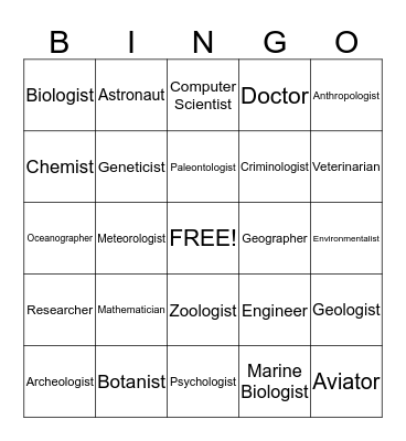 Scientist Bingo Card