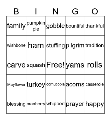 Turkey Bingo Card