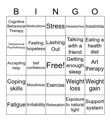 Depression Bingo Card
