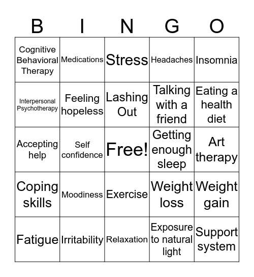 Depression Bingo Card