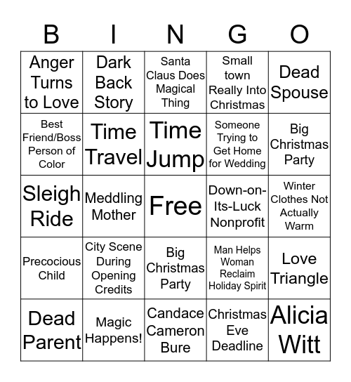 Hallmark Christmas Movie Bingo Card