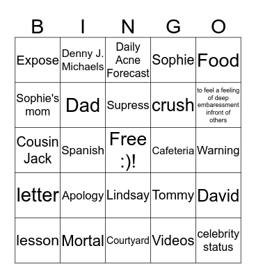 How To Survive Middle School Bingo Card