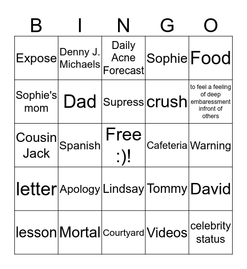 How To Survive Middle School Bingo Card