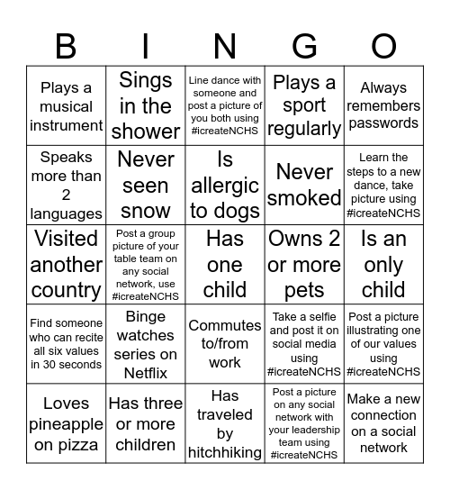 NCHS Social Bingo Card