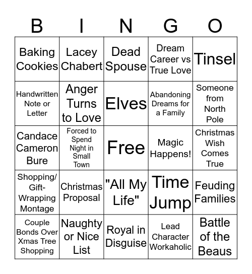 Hallmark Christmas Movie Bingo Card